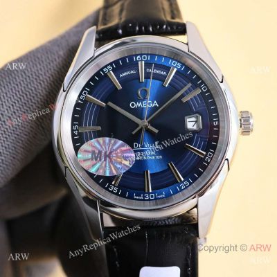 Replica Omega De Ville Hour Vision Citizen Men Watches Blue Dial Leather Strap